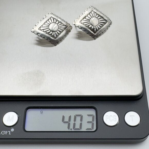 Vintage Southwestern Sterling Silver Earrings Stamped Geometric Design Tribal - Picture 6 of 6